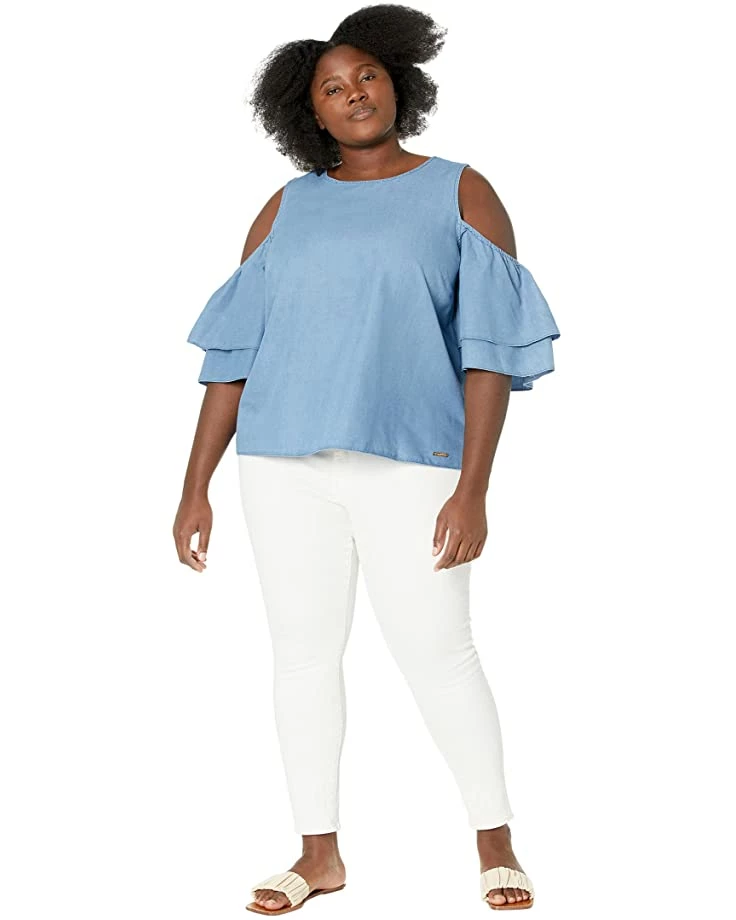 MICHAEL Michael Kors Plus Size Tencel Cold-Shoulder Ruffle Top | Shirts & Tops 4 MICHAEL Michael Kors Plus Size Tencel Cold-Shoulder Ruffle Top | Shirts & Tops - Image 4