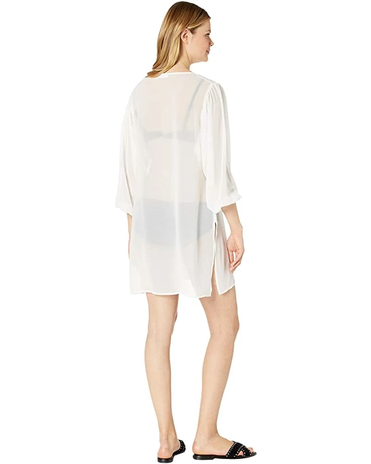 MICHAEL Michael Kors Solid Logo Chain Button Front Cover-Up Top | Swimwear 3 MICHAEL Michael Kors Solid Logo Chain Button Front Cover-Up Top | Swimwear - Image 3