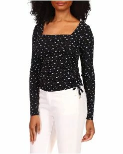 MICHAEL Michael Kors Floral Square Neck Ruched Long Sleeve Top | Shirts & Tops