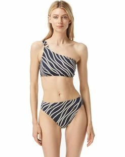 MICHAEL Michael Kors Diagonal Logo Ring One Shoulder Bikini Top | Swimwear