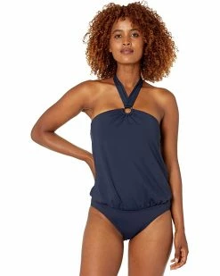 MICHAEL Michael Kors Iconic Solids Logo Ring Trim Halter Blouson One-Piece With Hidden U Wire | Swimwear -MICHAEL Michael Kors Sales Store 71O7PvFkl1S. AC SR736920