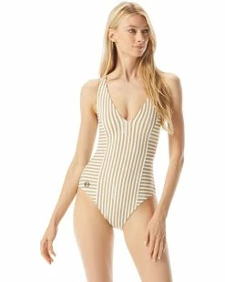 MICHAEL Michael Kors Logo Stripe V-Neck One-Piece | Swimwear -MICHAEL Michael Kors Sales Store 71PUo e pRL. AC SR736920