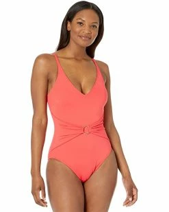 MICHAEL Michael Kors Iconic Solids Sash Logo Trim V-Neck One-Piece with Removable Soft Cups | Swimwear -MICHAEL Michael Kors Sales Store 71aRlnnWRzL. AC SR736920