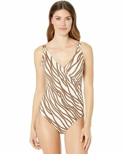 MICHAEL Michael Kors Diagonal Belt Print Logo Ring Surplus One-Piece | Swimwear