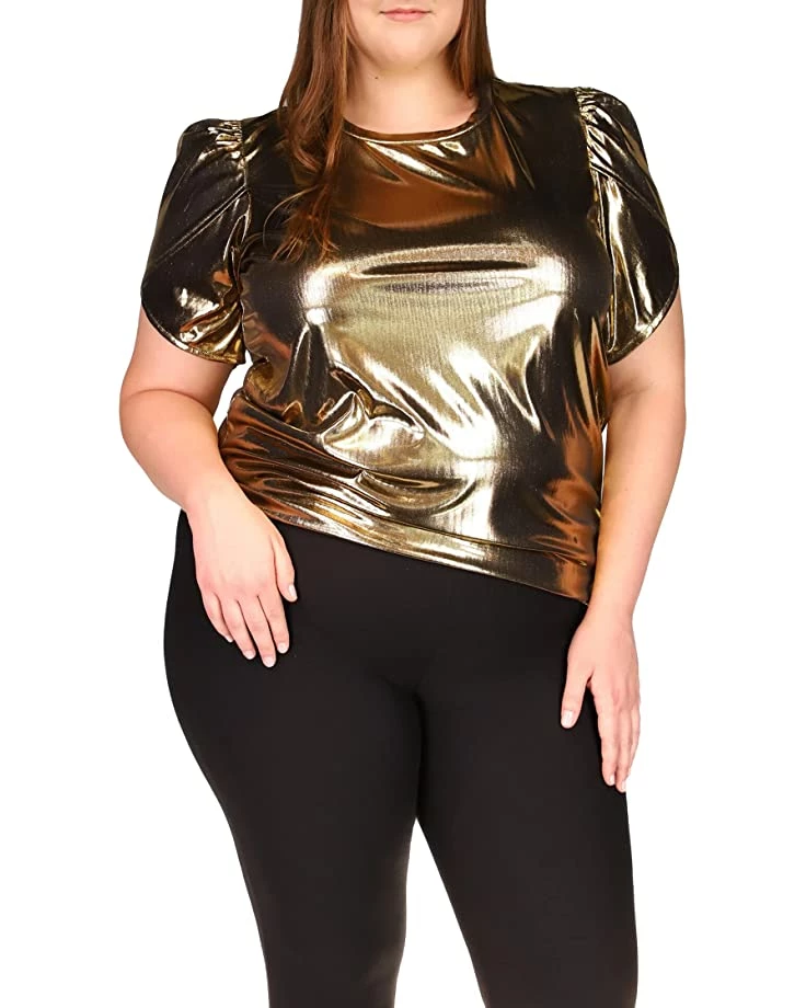MICHAEL Michael Kors Plus Size Foil Jersey Petal Sleeve Top | Shirts & Tops 1 MICHAEL Michael Kors Plus Size Foil Jersey Petal Sleeve Top | Shirts & Tops