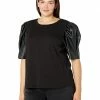 MICHAEL Michael Kors Plus Size T-Shirt with Leather Sleeve | Shirts & Tops