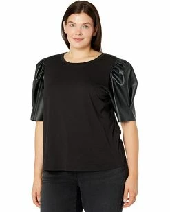 MICHAEL Michael Kors Plus Size T-Shirt with Leather Sleeve | Shirts & Tops