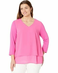 MICHAEL Michael Kors Plus Size V-Neck Mixed Media Top | Shirts & Tops -MICHAEL Michael Kors Sales Store 71xc emOLhL. AC SR736920