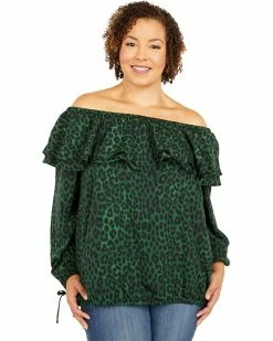 MICHAEL Michael Kors Plus Size Mega Cheetah Ruffle Peasant Top | Shirts & Tops