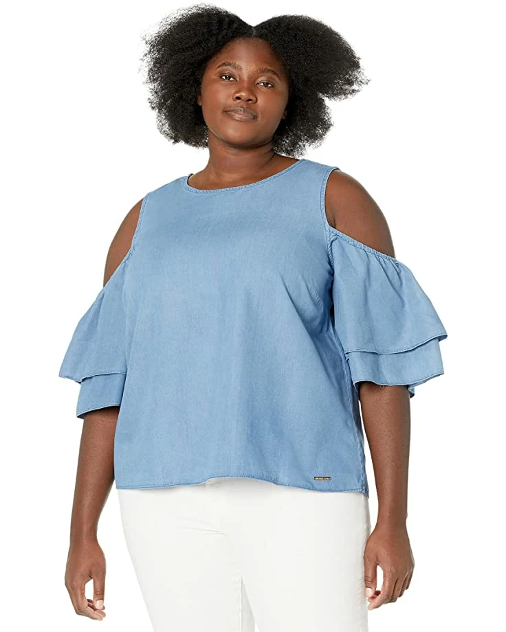 MICHAEL Michael Kors Plus Size Tencel Cold-Shoulder Ruffle Top | Shirts & Tops 1 MICHAEL Michael Kors Plus Size Tencel Cold-Shoulder Ruffle Top | Shirts & Tops