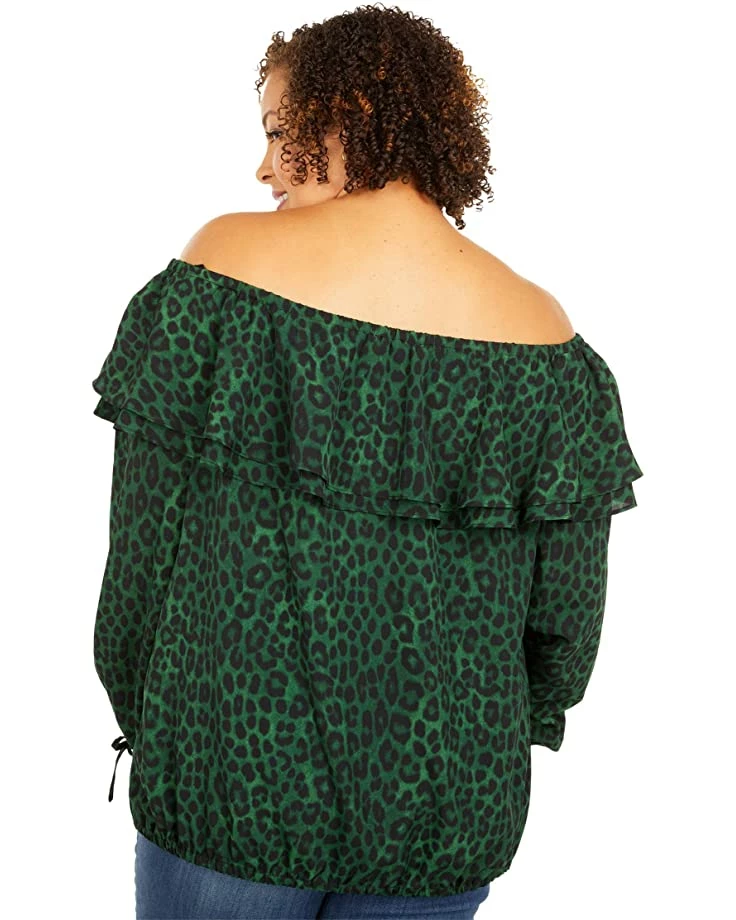 MICHAEL Michael Kors Plus Size Mega Cheetah Ruffle Peasant Top | Shirts & Tops 3 MICHAEL Michael Kors Plus Size Mega Cheetah Ruffle Peasant Top | Shirts & Tops - Image 3