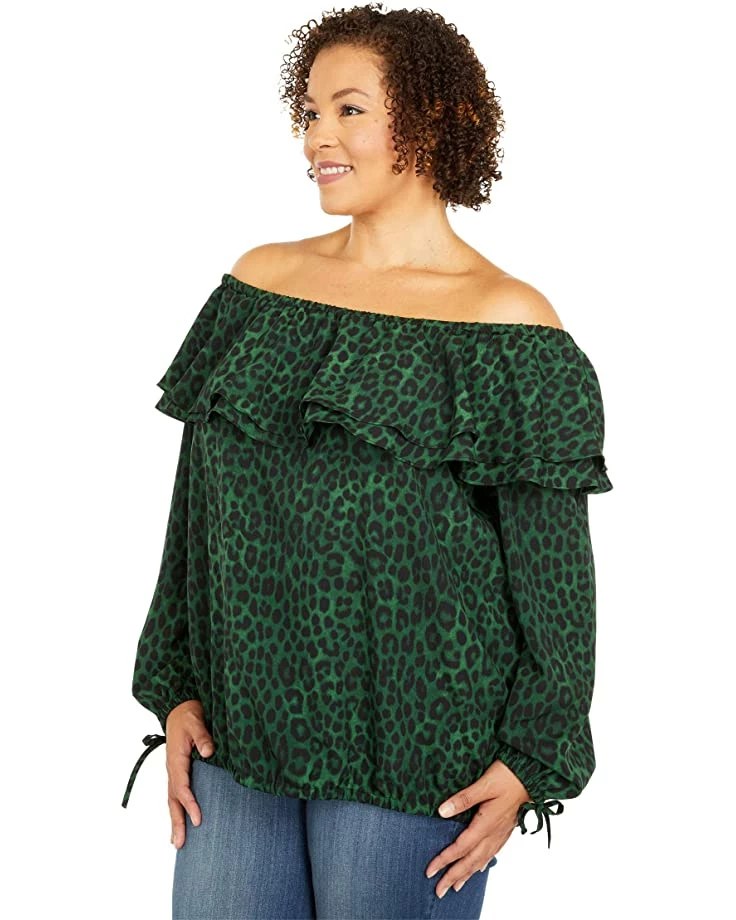 MICHAEL Michael Kors Plus Size Mega Cheetah Ruffle Peasant Top | Shirts & Tops 2 MICHAEL Michael Kors Plus Size Mega Cheetah Ruffle Peasant Top | Shirts & Tops - Image 2