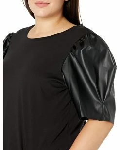MICHAEL Michael Kors Plus Size T-Shirt with Leather Sleeve | Shirts & Tops -MICHAEL Michael Kors Sales Store 81MQrLmxtoL. AC SR736920