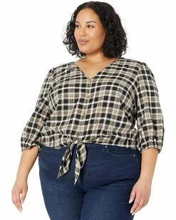 MICHAEL Michael Kors Plus Size Yarn-Dye Flannel Tie Front Top | Shirts & Tops