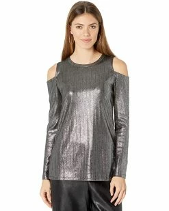 MICHAEL Michael Kors Foil Rib Long Sleeve Cold-Shoulder Top | Shirts & Tops