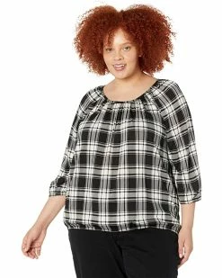 MICHAEL Michael Kors Plus Size Buffalo Check Peasant Top | Shirts & Tops