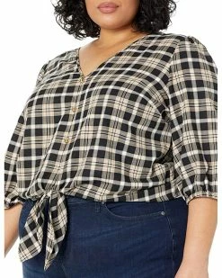 MICHAEL Michael Kors Plus Size Yarn-Dye Flannel Tie Front Top | Shirts & Tops -MICHAEL Michael Kors Sales Store 91gCAPS7AUL. AC SR736920